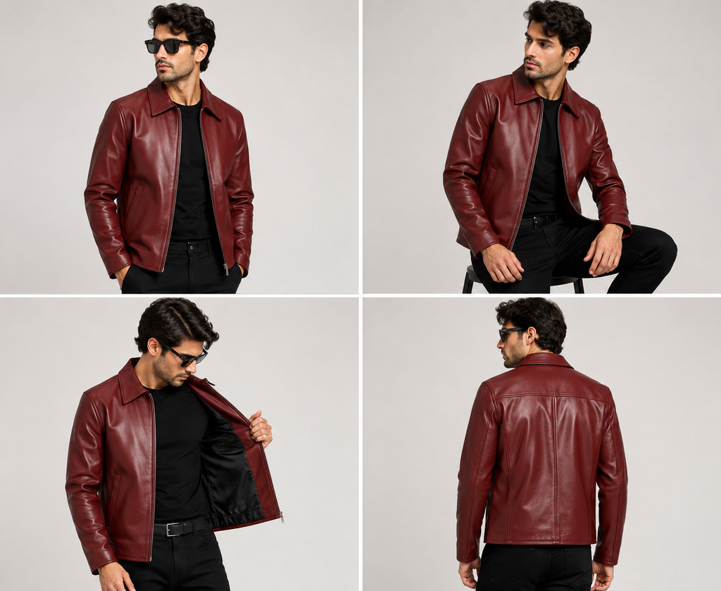 Premium Burgundy Leather Jacket – Classic Fit
