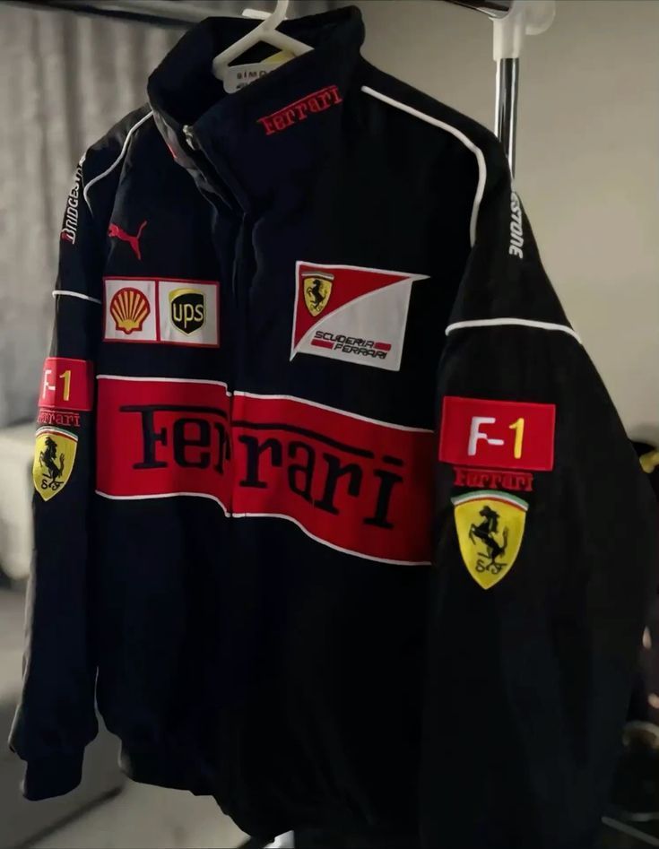 Black Ferrari Racing Leather Jacket – Premium Motorsport Style